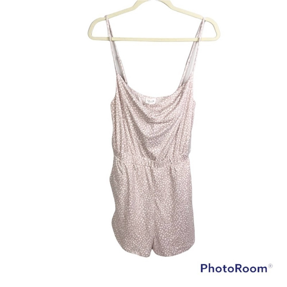 Le Lis pink and white polka dot lightweight romper NWT